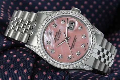 Rolex pink face with diamonds